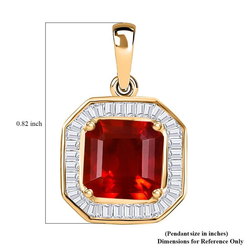 Luxoro Premium Mexican Cherry Fire Opal and G-H I3 Diamond 1.85 ctw Halo Pendant without Chain in 10K Yellow Gold