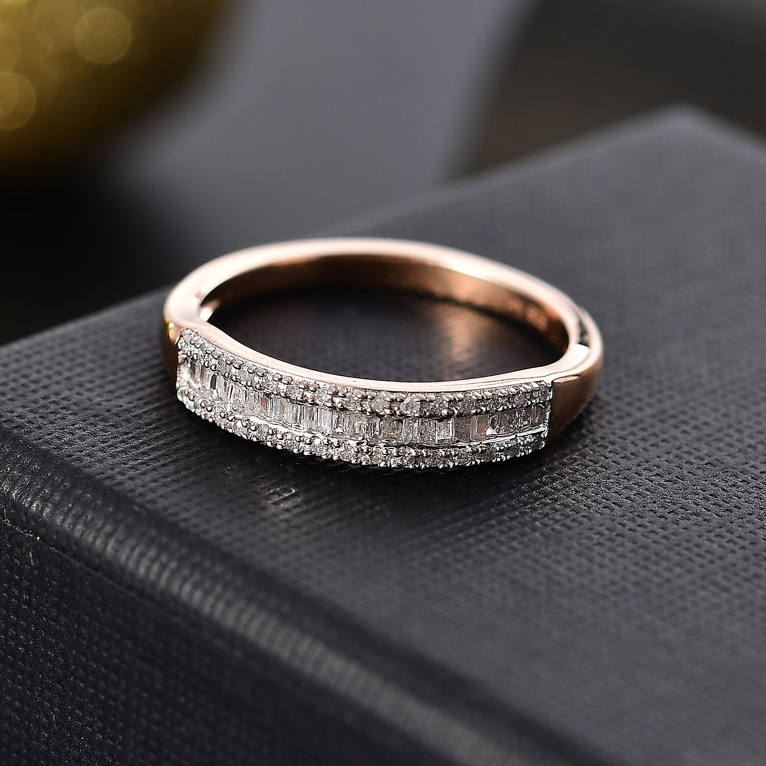 D'Joy Diamond 0.25 ctw Band Ring in 18K Vermeil Rose Gold Over Sterling Silver (Size 10.0)