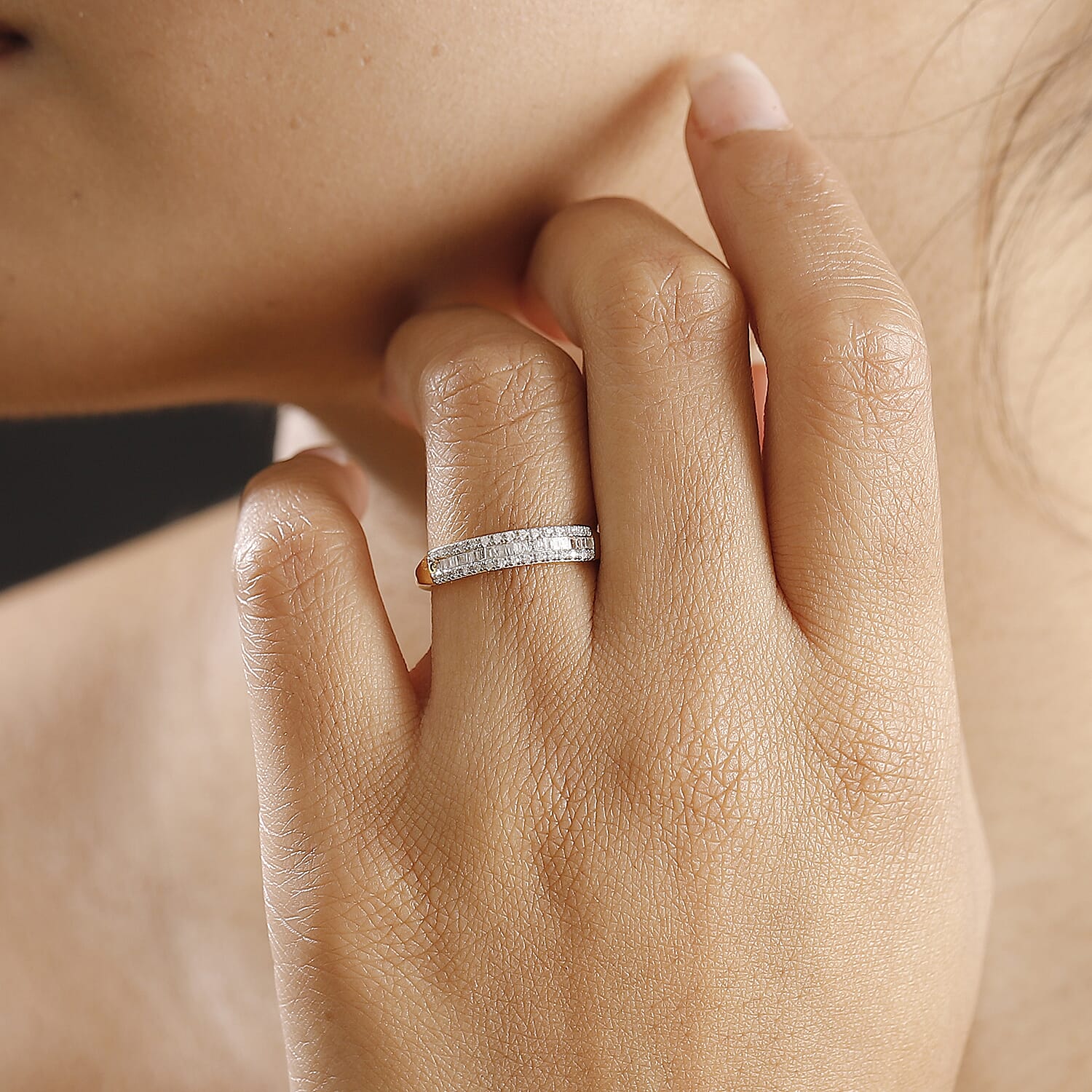 D'Joy Diamond 0.25 ctw Band Ring in 18K Vermeil Rose Gold Over Sterling Silver (Size 10.0)