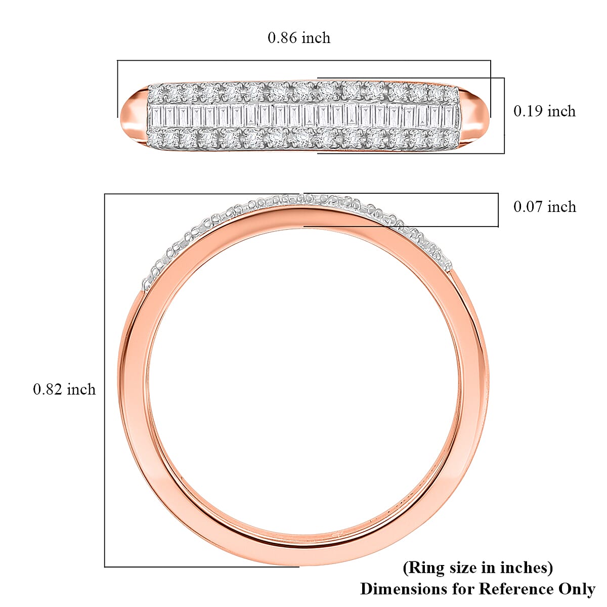 D'Joy Diamond 0.25 ctw Band Ring in 18K Vermeil Rose Gold Over Sterling Silver (Size 10.0)