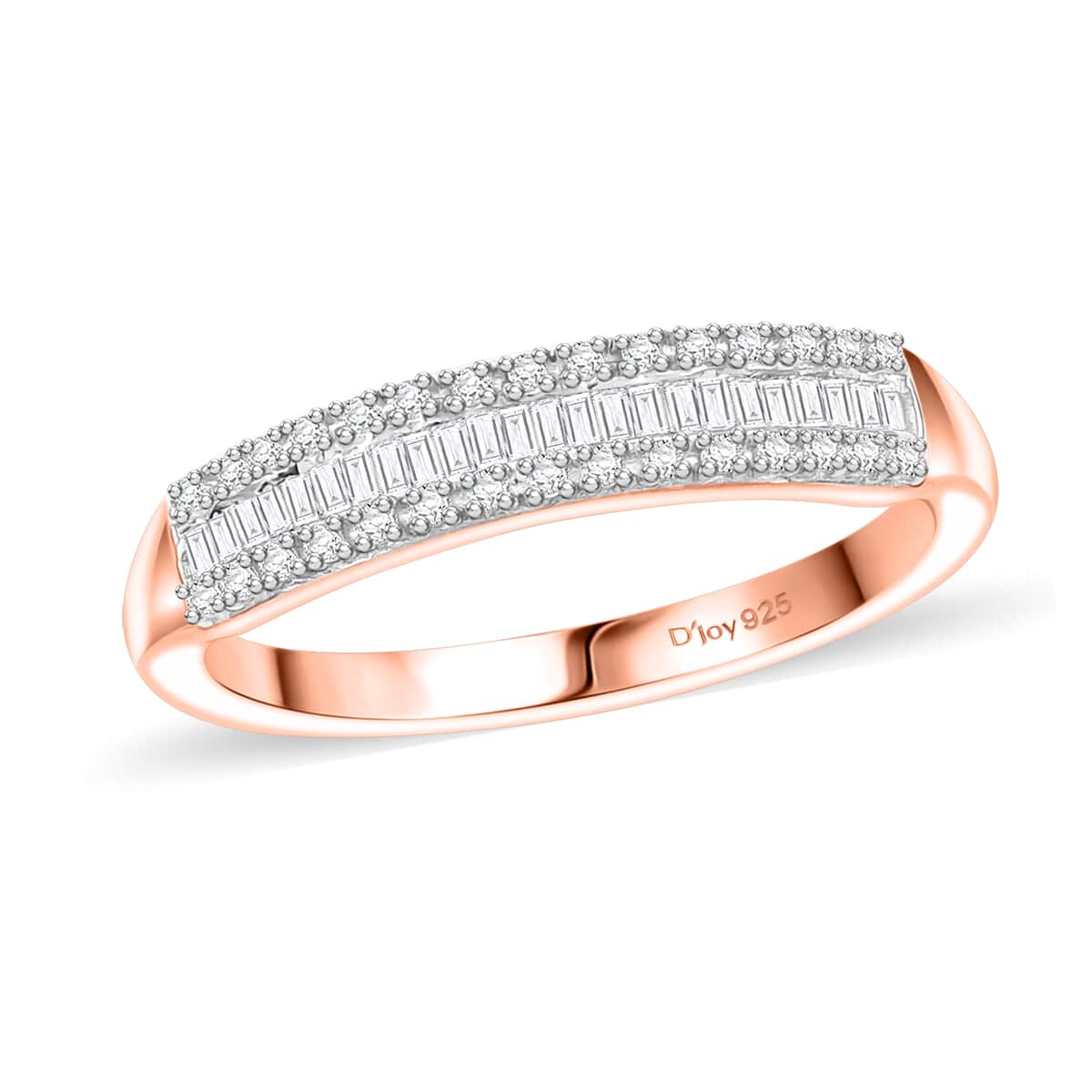 White Diamond 0.20 ctw Band Ring in 18K Vermeil Rose Gold Over Sterling Silver (Size 7.0) image number 0