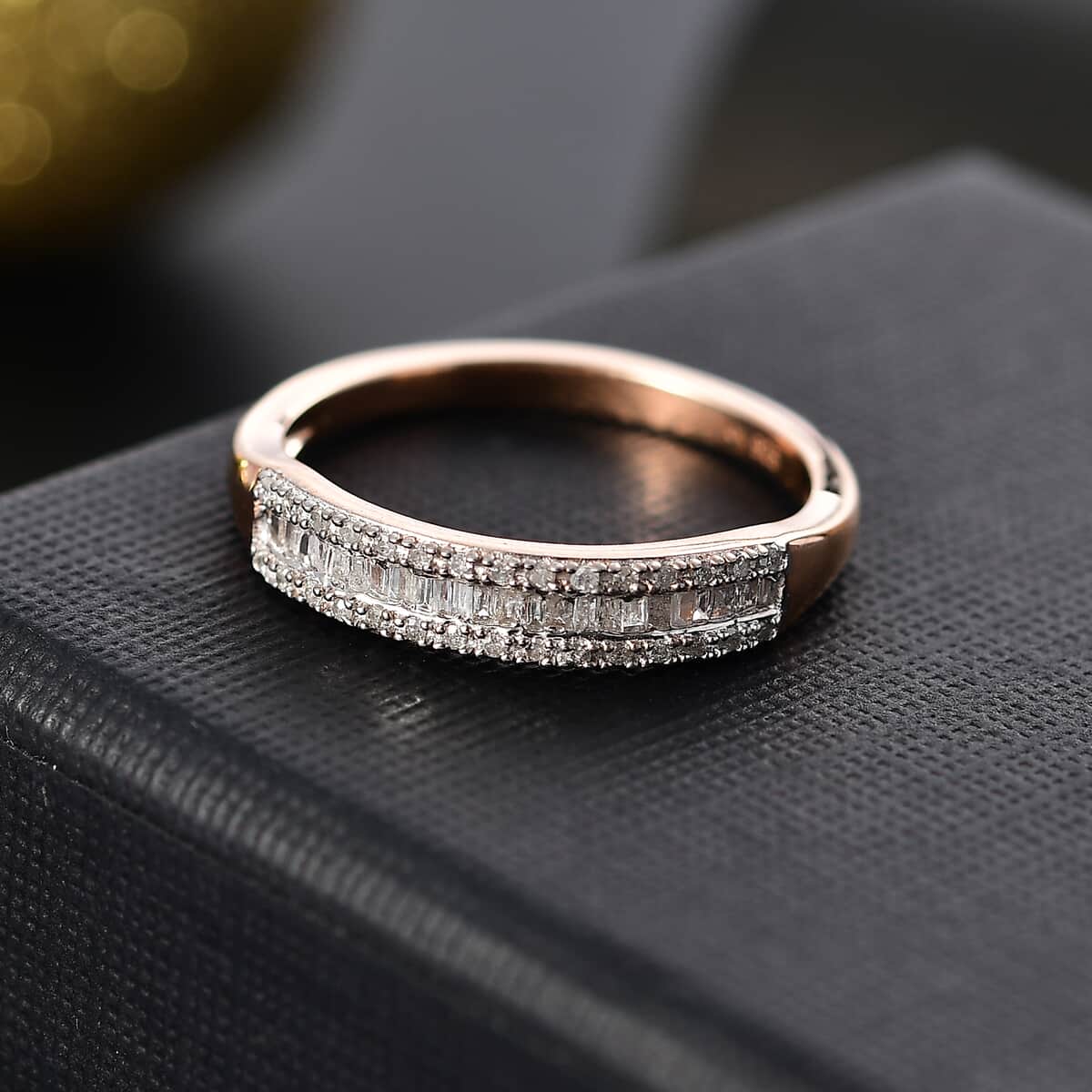 White Diamond 0.20 ctw Band Ring in 18K Vermeil Rose Gold Over Sterling Silver (Size 7.0) image number 1