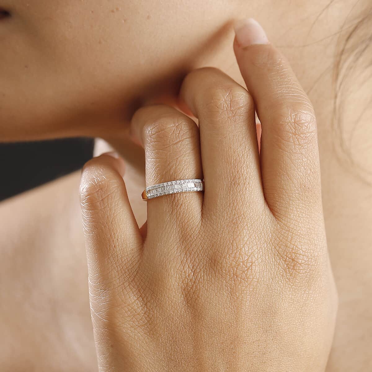 White Diamond 0.20 ctw Band Ring in 18K Vermeil Rose Gold Over Sterling Silver (Size 7.0) image number 2