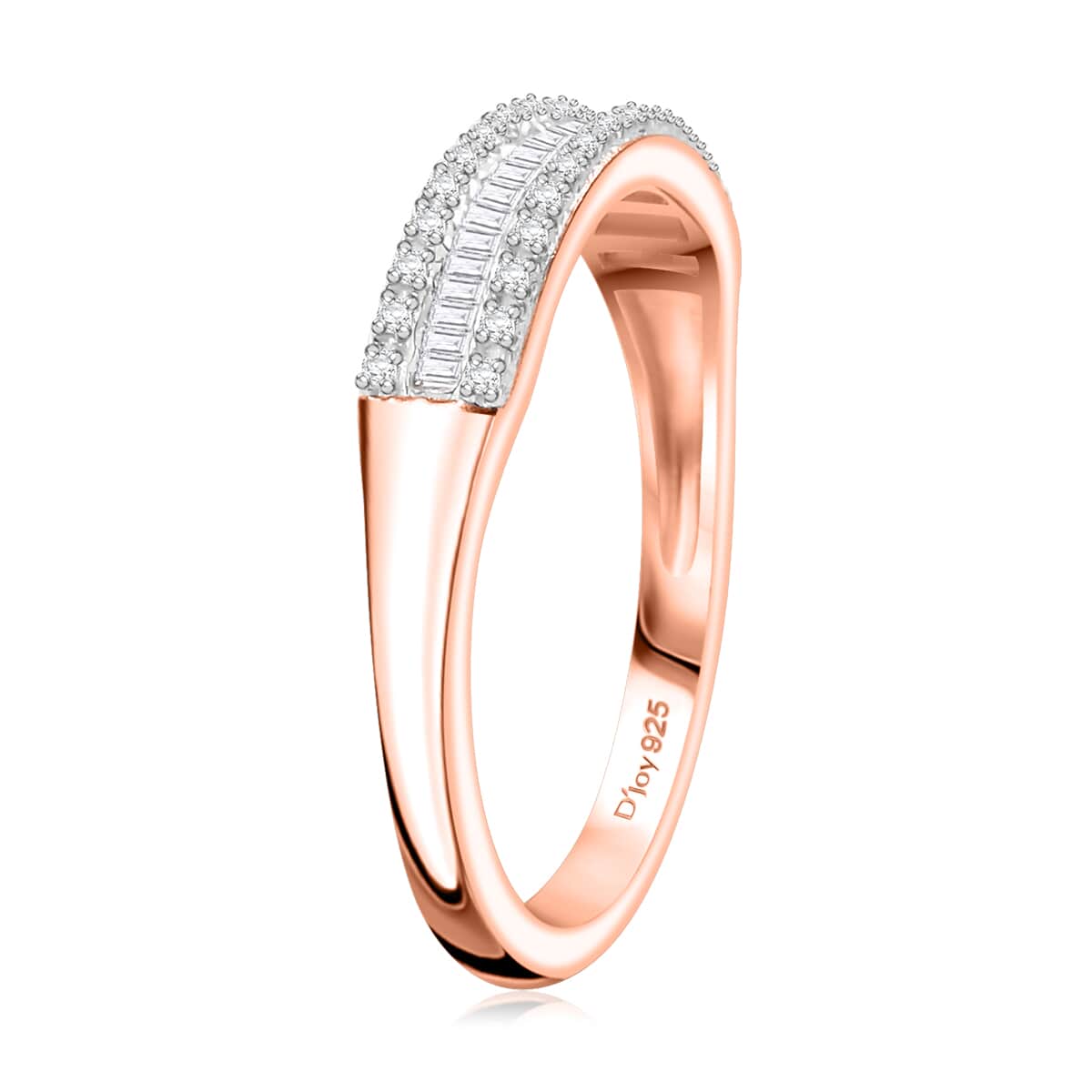 White Diamond 0.20 ctw Band Ring in 18K Vermeil Rose Gold Over Sterling Silver (Size 7.0) image number 3