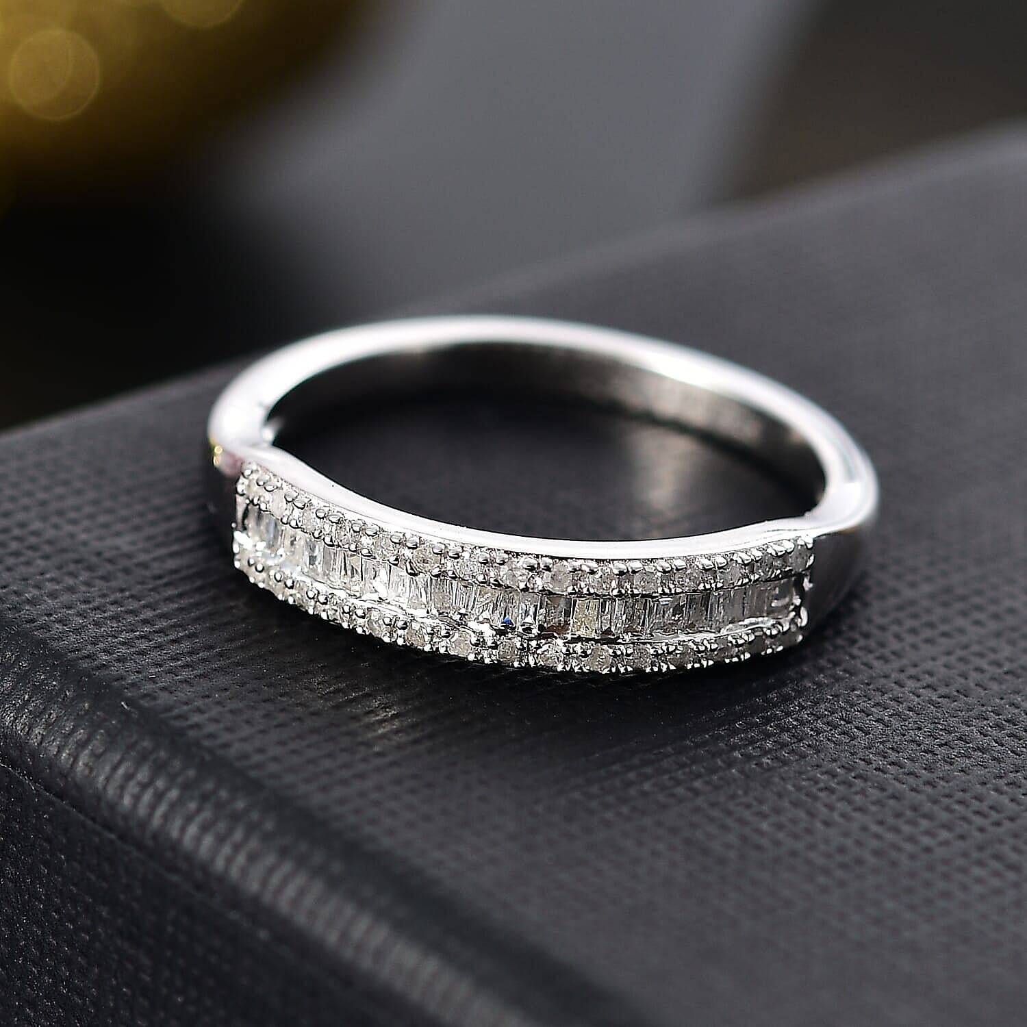 Doorbuster White Diamond Band Ring in 18K Vermeil RG Over Sterling Silver (Size 7.0) 0.20 ctw