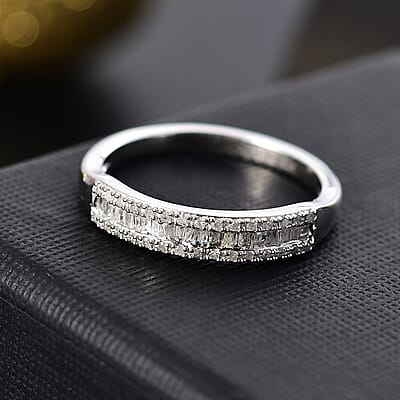 D'Joy Diamond 0.25 ctw Band Ring in Rhodium Over Sterling Silver (Size 7.0)