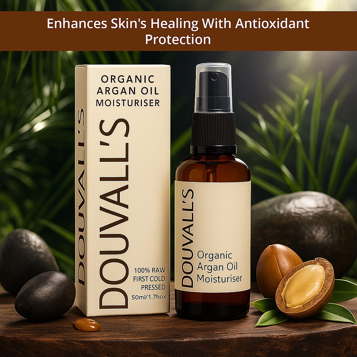 Douvalls Organic 100% Raw Cold Pressed Argan Oil Moisturiser (1.7oz) image number 1