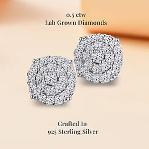 Luxuriant Lab Grown Diamond SI 0.50 ctw Round Shape Stud Earrings in Rhodium Over Sterling Silver