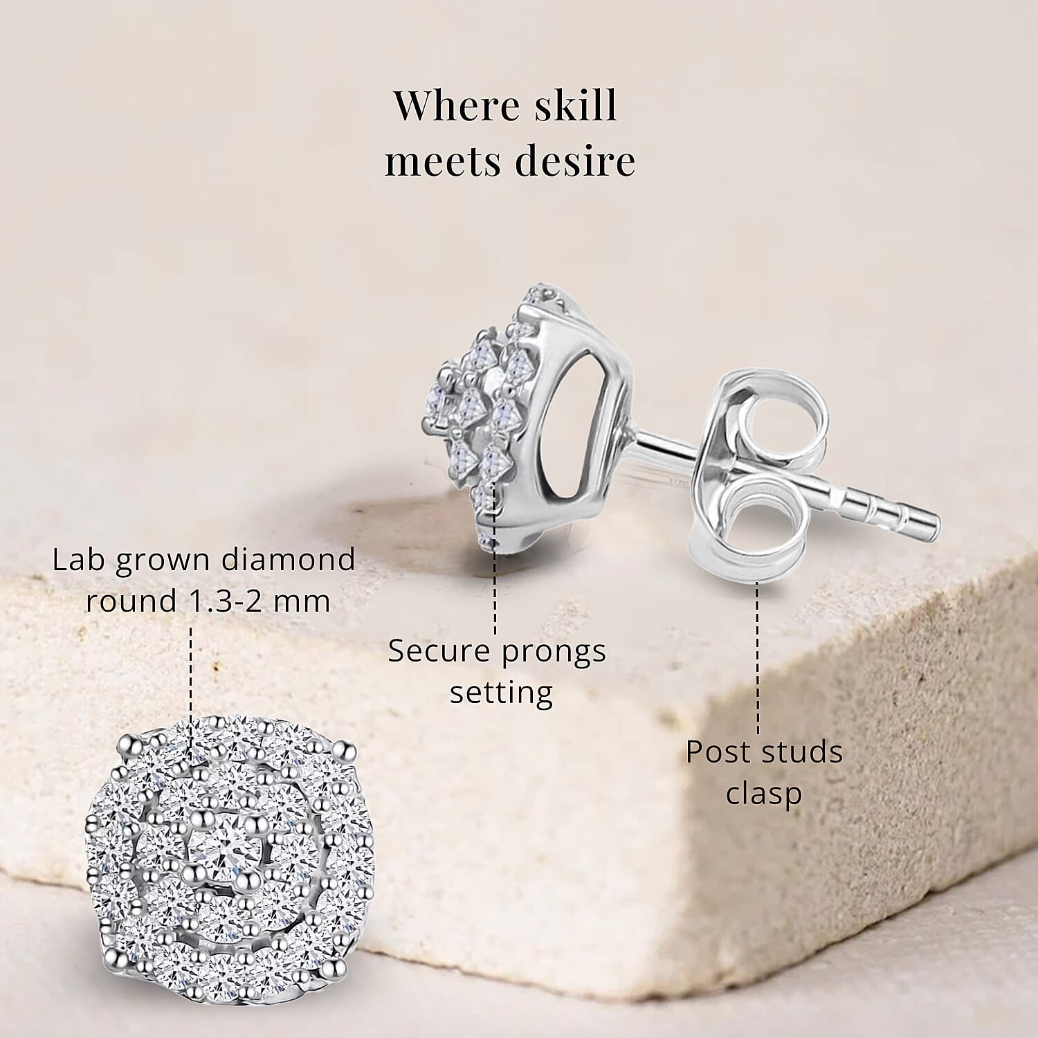 Luxuriant Lab Grown Diamond SI 0.50 ctw Round Shape Stud Earrings in Rhodium Over Sterling Silver