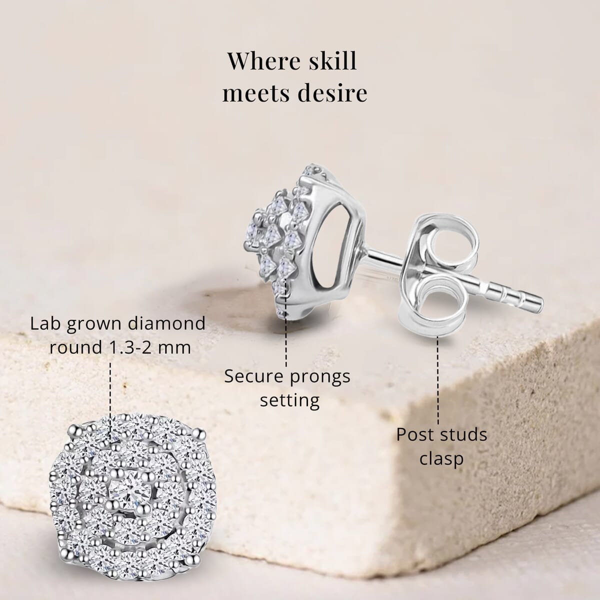 Luxuriant Lab Grown Diamond SI 0.50 ctw Round Shape Stud Earrings in Rhodium Over Sterling Silver image number 5