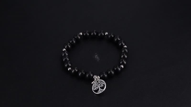 Shungite Beaded Stretch Bracelet with Tree of Life in Silvertone 70.00 ctw