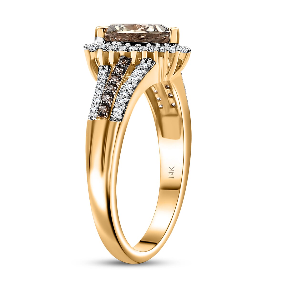 Luxoro AAA Turkizite, I2 Natural Champagne and Diamond 2.35 ctw Vintage Luxe Ring in 14K Yellow Gold (Size 8.0) image number 3