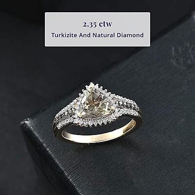 Luxoro 14K Yellow Gold AAA Turkizite, Natural Champagne and Diamond (I2) Vintage Luxe Ring (Size 11.0) 2.15 ctw