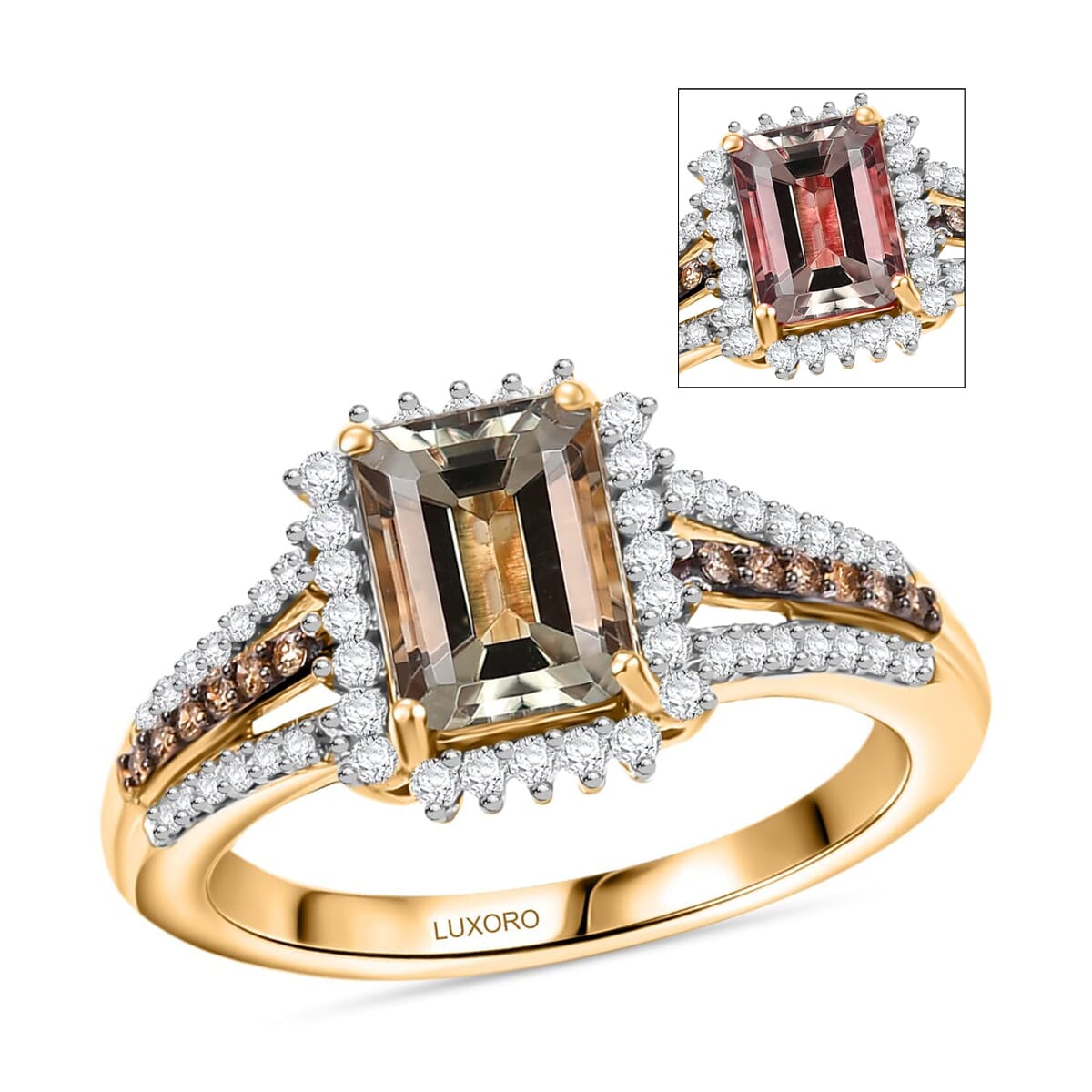 Luxoro AAA Turkizite, I2 Natural Champagne and Diamond 2.15 ctw Vintage Luxe Ring in 14K Yellow Gold (Size 8.0) image number 0