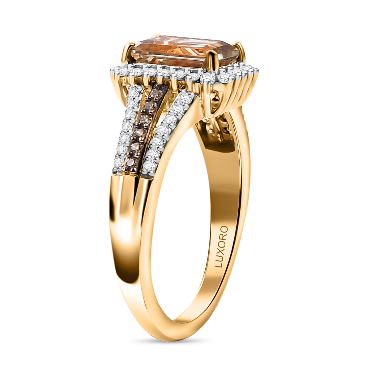 Luxoro AAA Turkizite, I2 Natural Champagne and Diamond 2.15 ctw Vintage Luxe Ring in 14K Yellow Gold (Size 8.0) image number 3
