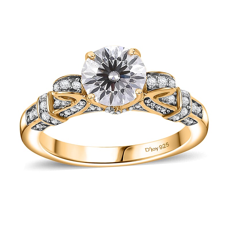 D'Joy Crisantemo Cut Moissanite 1.80 ctw Vine Grace Ring in 18K Vermeil Yellow Gold Over Sterling Silver (Size 10.0) 