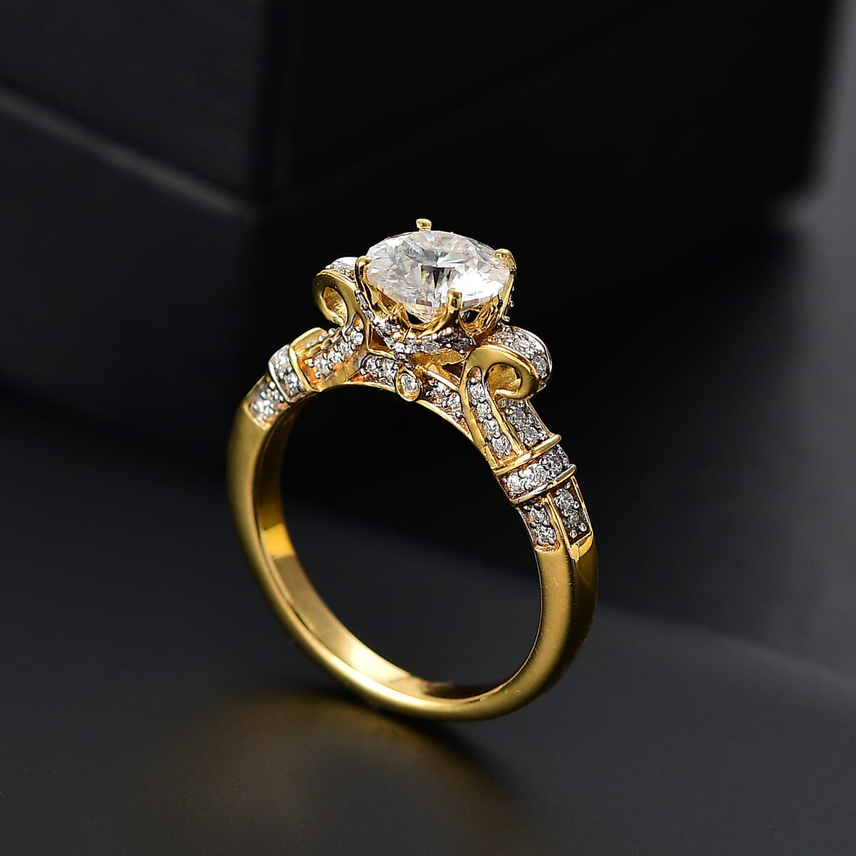 D'Joy Crisantemo Cut Moissanite 1.80 ctw Vine Grace Ring in 18K Vermeil Yellow Gold Over Sterling Silver (Size 7.0)  image number 1