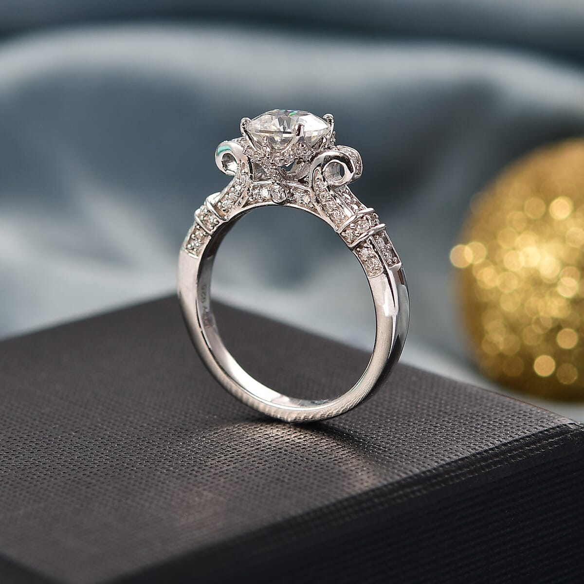 Crisantemo Cut Moissanite 1.80 ctw Vine Grace Ring in Rhodium Over Sterling Silver (Size 9.0) image number 1