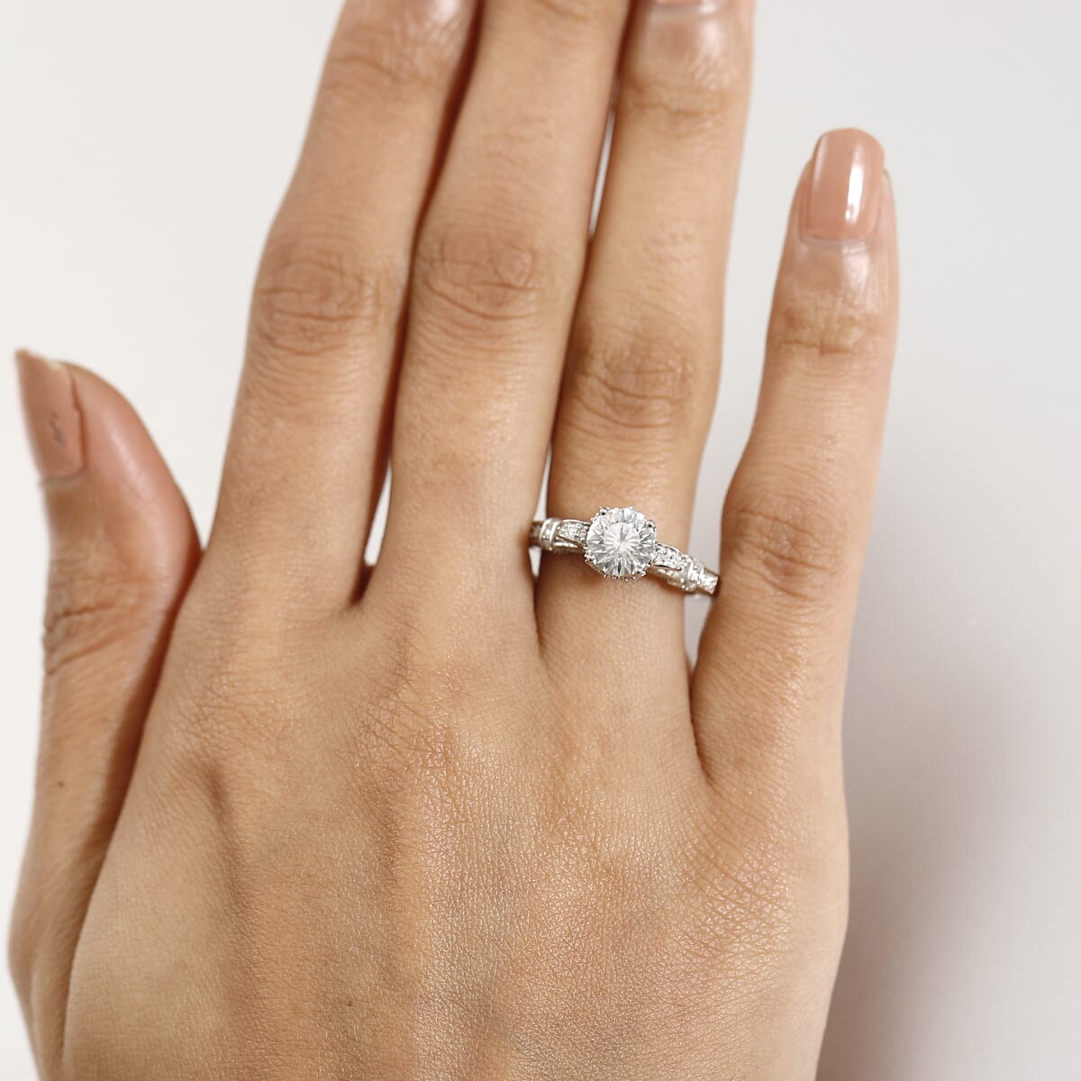 Crisantemo Cut Moissanite 1.80 ctw Vine Grace Ring in Rhodium Over Sterling Silver (Size 9.0) image number 2