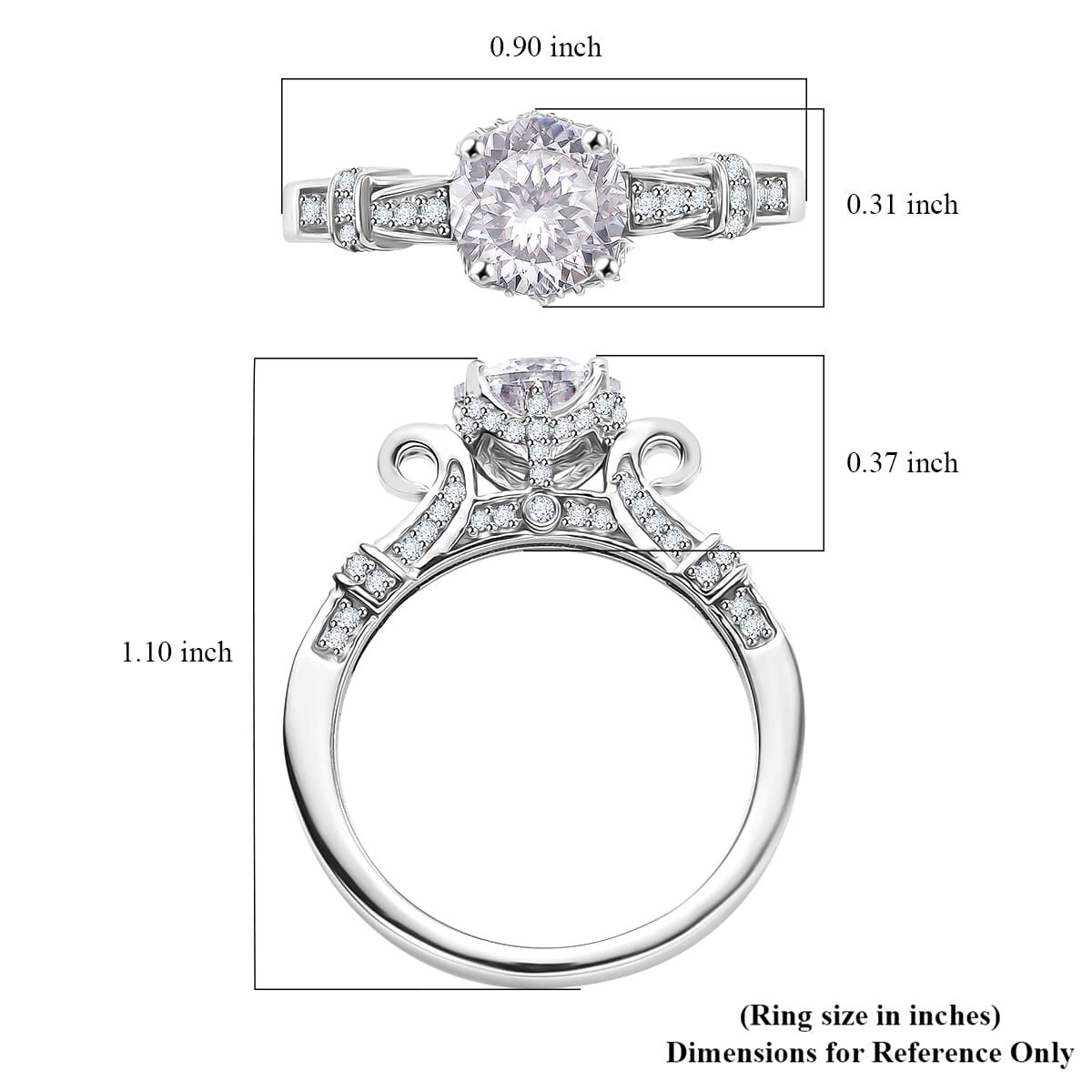 Crisantemo Cut Moissanite 1.80 ctw Vine Grace Ring in Rhodium Over Sterling Silver (Size 9.0) image number 5