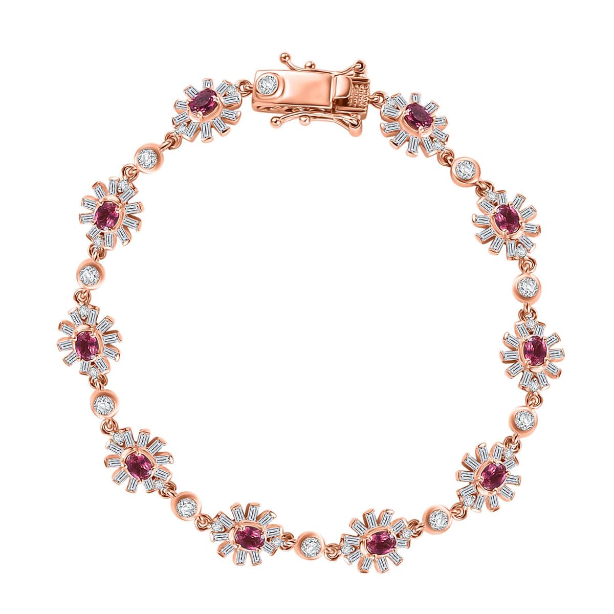 Ouro Fino Rubellite and Moissanite 4.40 ctw Floral Bracelet in 18K Vermeil Rose Gold Over Sterling Sil (7.25 In) image number 0