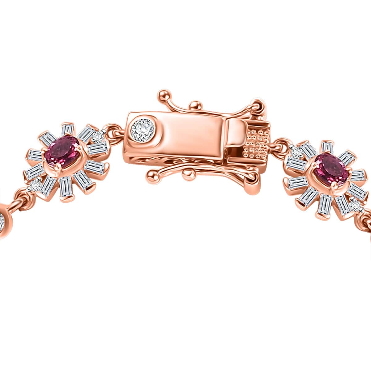 Ouro Fino Rubellite and Moissanite 4.40 ctw Floral Bracelet in 18K Vermeil Rose Gold Over Sterling Sil (7.25 In) image number 3