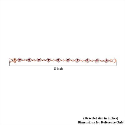 D'Joy Ouro Fino Rubellite and Moissanite 4.40 ctw Floral Bracelet in 18K Vermeil Rose Gold Over Sterling Sil (7.25 In)