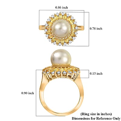 D'Joy South Sea Golden Cultured Pearl and Multi Gemstone 2.00 ctw Dawn to Dusk Ring in 18K Vermeil Yellow Gold Over Sterling Silver (Size 10.0)