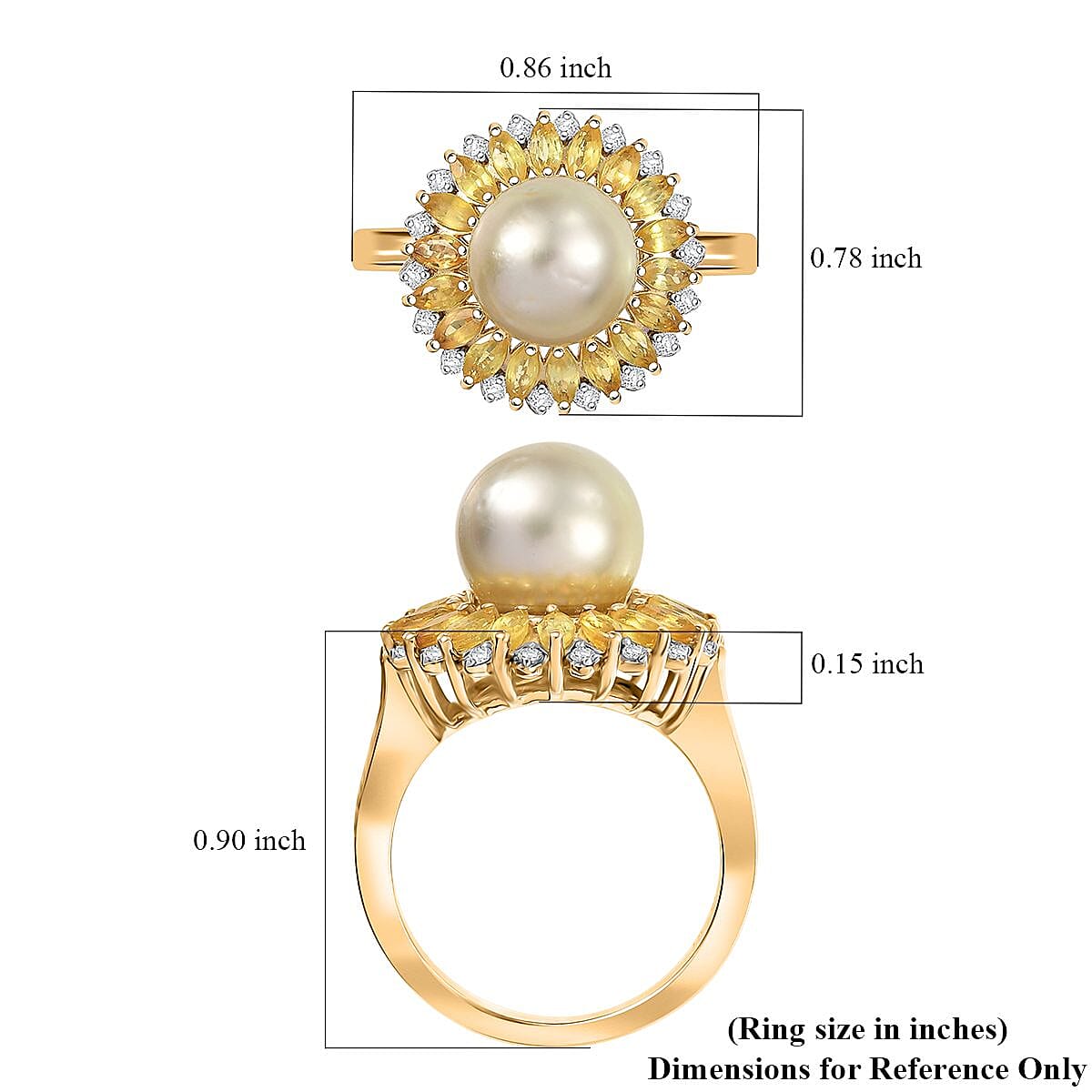 D'Joy South Sea Golden Cultured Pearl and Multi Gemstone 2.00 ctw Dawn to Dusk Ring in 18K Vermeil Yellow Gold Over Sterling Silver (Size 7.0) image number 5