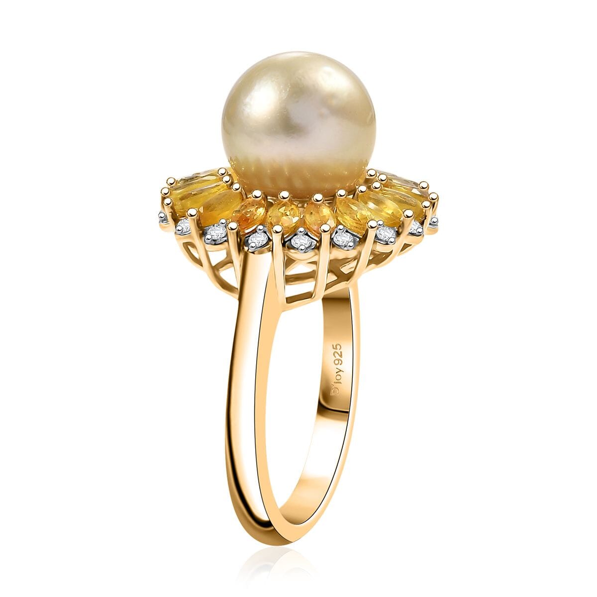 D'Joy South Sea Golden Cultured Pearl and Multi Gemstone 2.00 ctw Ring in 18K Vermeil Yellow Gold Over Sterling Silver (Size 8.0) image number 3