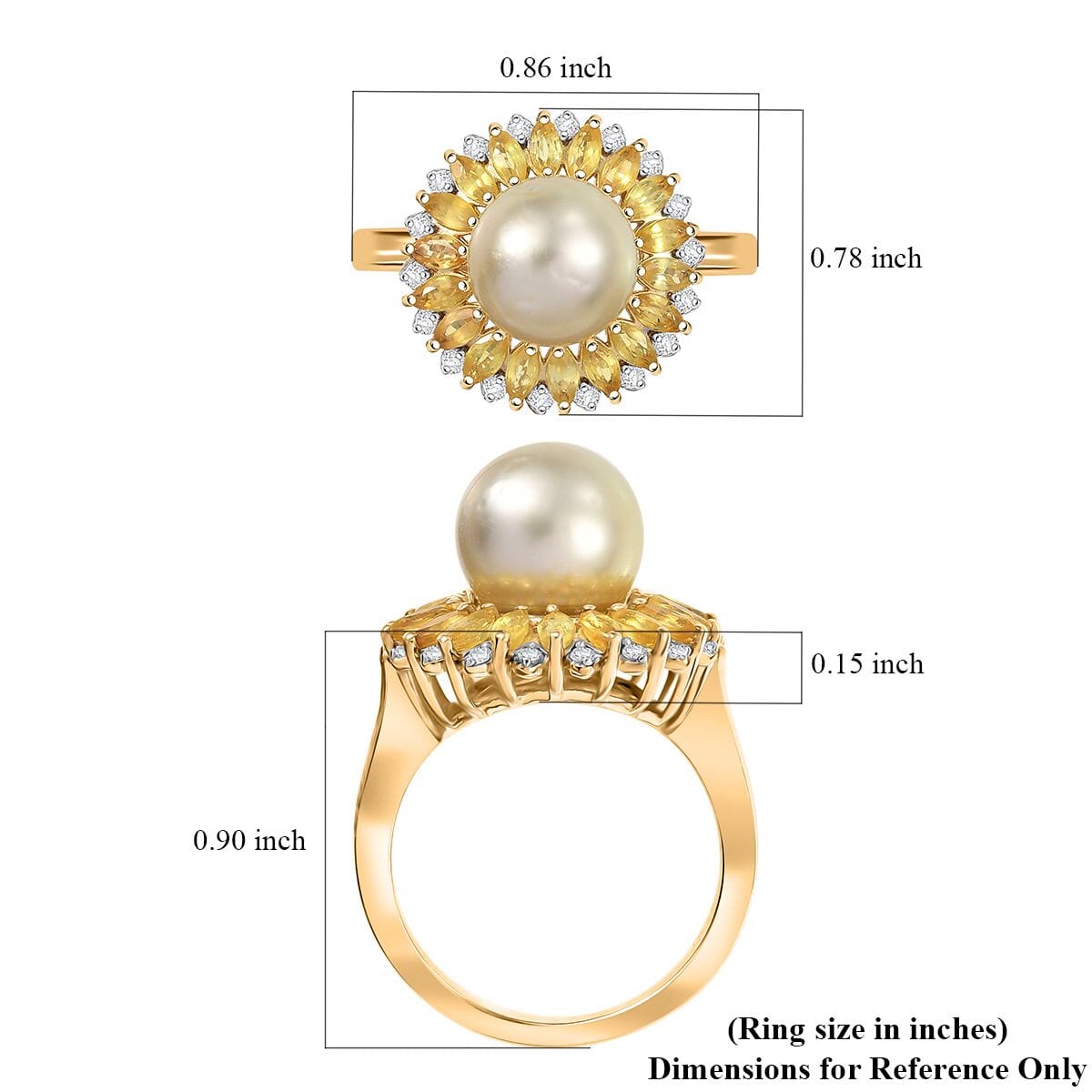 D'Joy South Sea Golden Cultured Pearl and Multi Gemstone 2.00 ctw Ring in 18K Vermeil Yellow Gold Over Sterling Silver (Size 8.0) image number 5