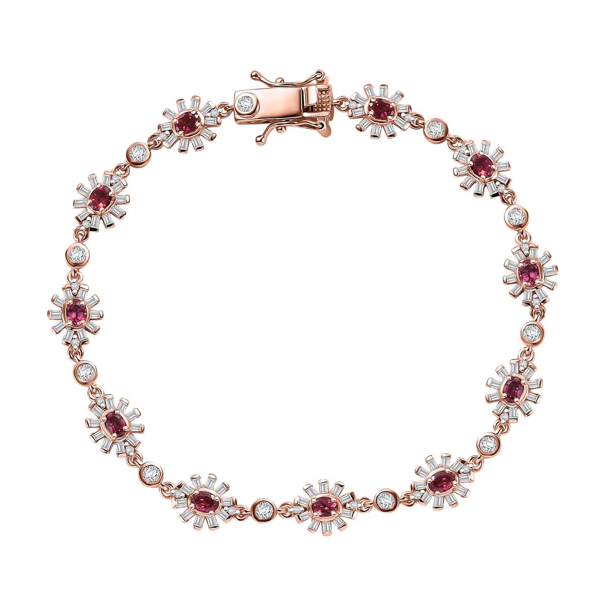 Ouro Fino Rubellite and Moissanite 5.10 ctw Floral Bracelet in 18K Vermeil Rose Gold Over Sterling Silver (8.00 In) image number 0