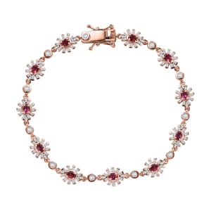 Ouro Fino Rubellite and Moissanite 5.10 ctw Floral Bracelet in 18K Vermeil Rose Gold Over Sterling Silver (8.00 In)