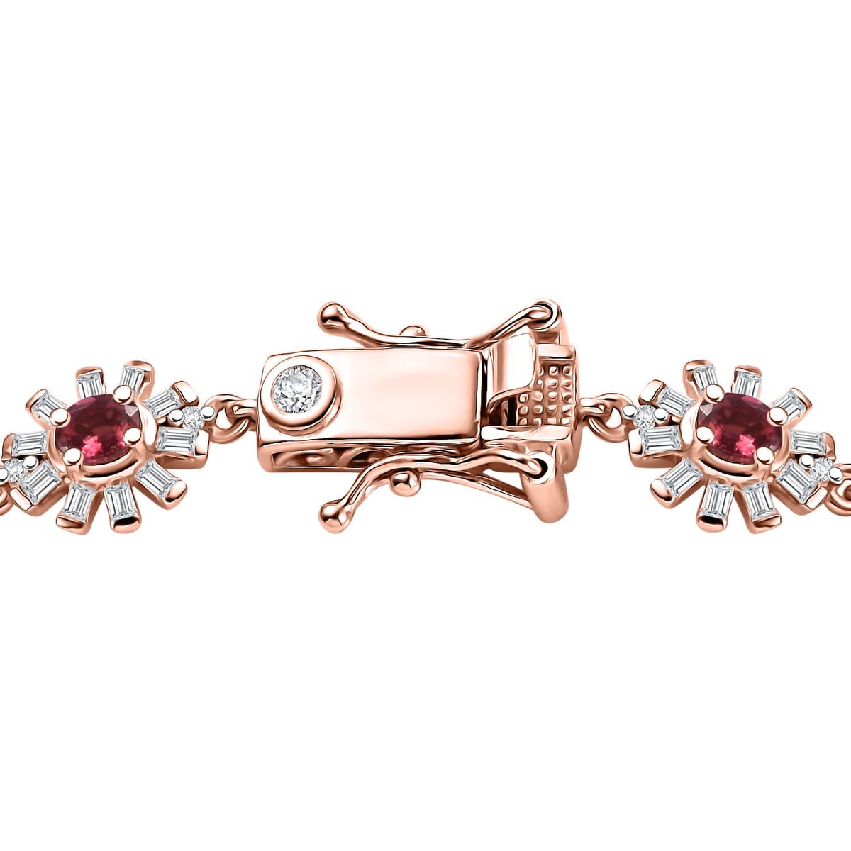 Ouro Fino Rubellite and Moissanite 5.10 ctw Floral Bracelet in 18K Vermeil Rose Gold Over Sterling Silver (8.00 In) image number 3