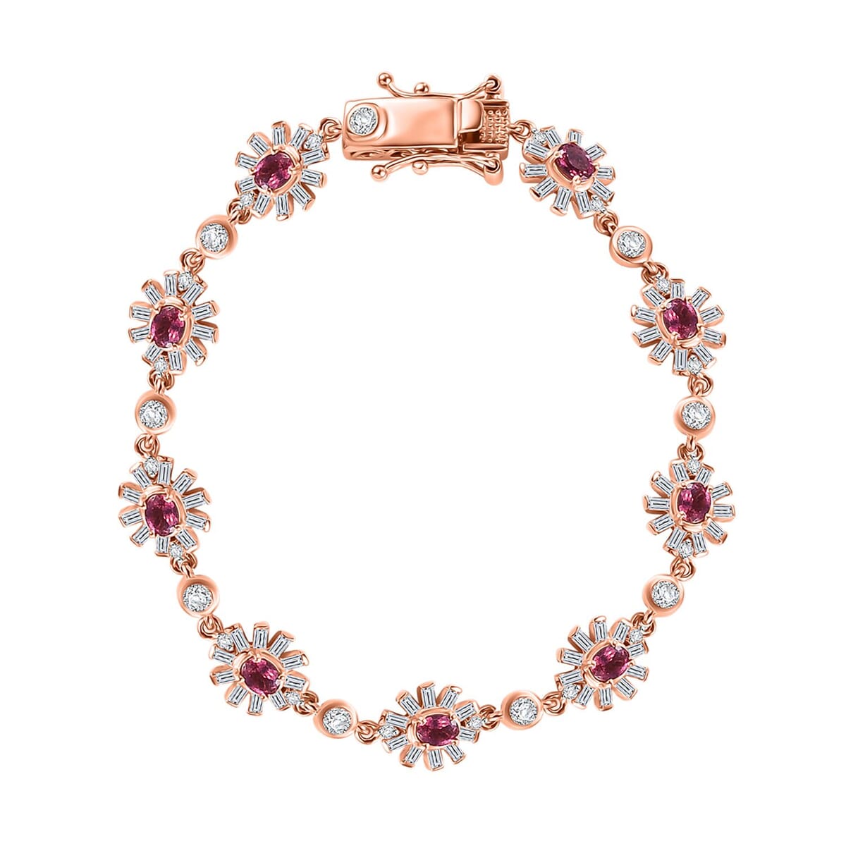Ouro Fino Rubellite and Moissanite 3.90 ctw Floral Bracelet in 18K Vermeil Rose Gold Over Sterling Silver (6.50 In) image number 0