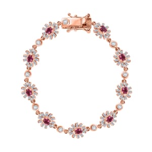 Ouro Fino Rubellite and Moissanite 3.90 ctw Floral Bracelet in 18K Vermeil Rose Gold Over Sterling Silver (6.50 In)