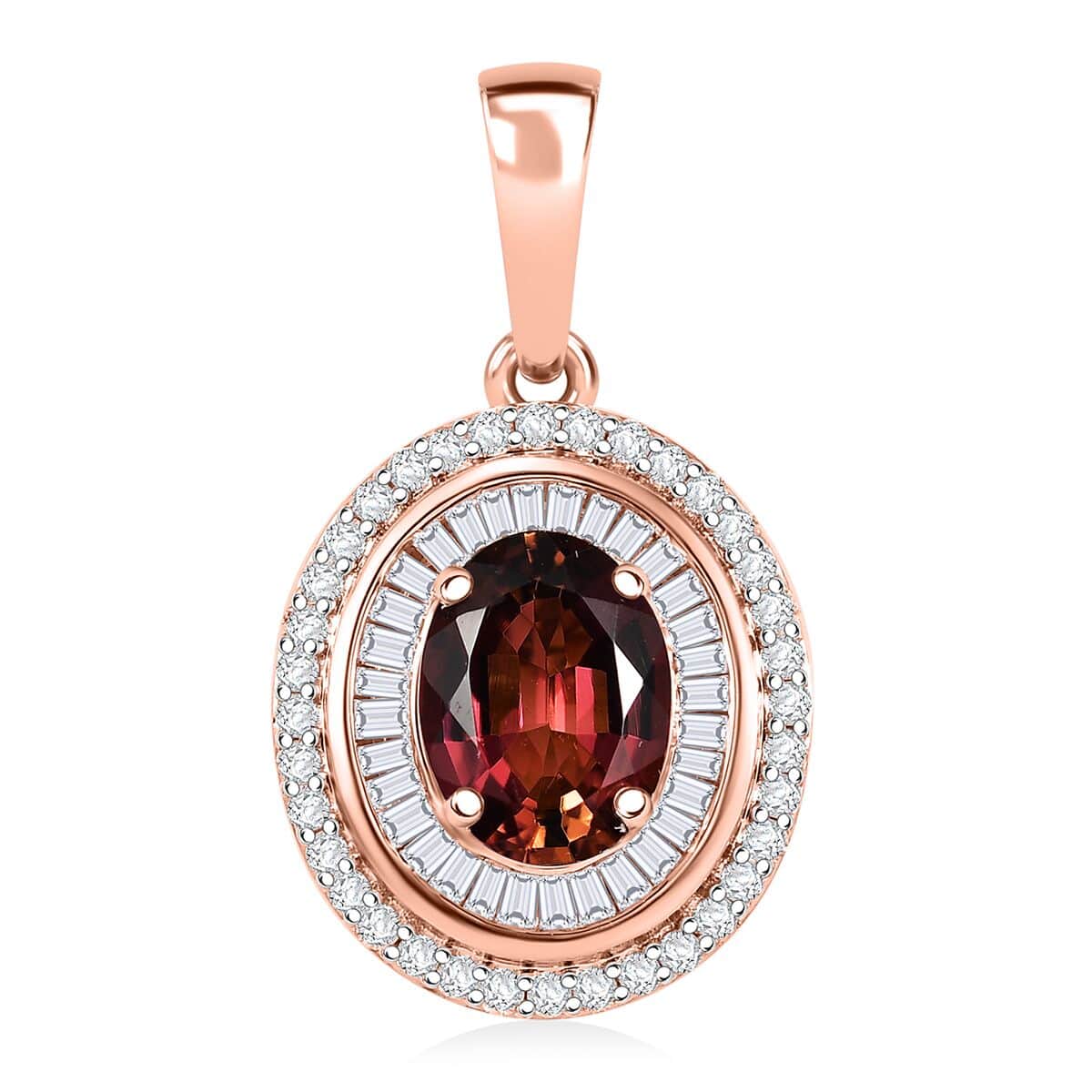 Luxoro AAA Ouro Fino Rubellite and G-H I2 Diamond 1.80 ctw Double Halo Pendant in 10K Rose Gold image number 0