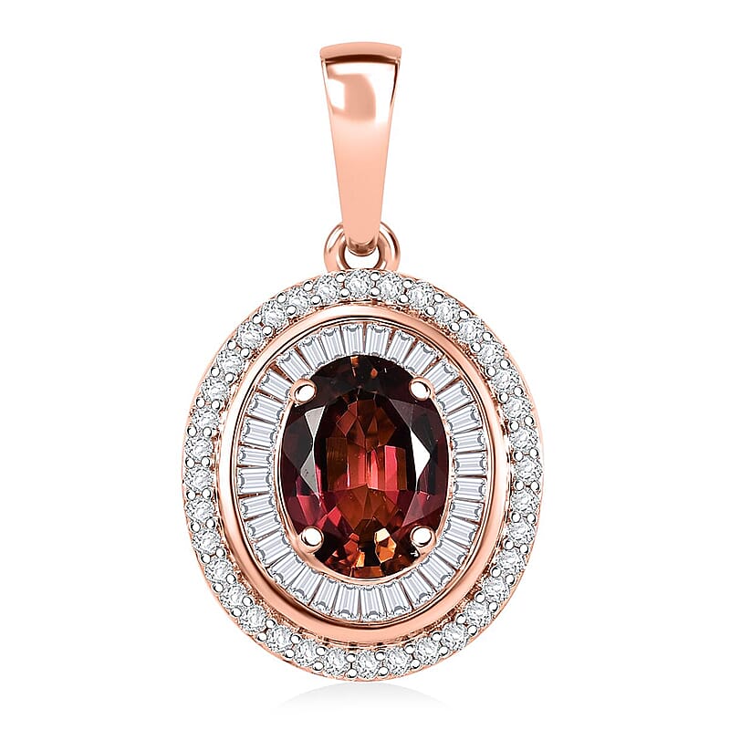 Luxoro AAA Ouro Fino Rubellite and G-H I2 Diamond 1.80 ctw Double Halo Pendant without Chain in 10K Rose Gold