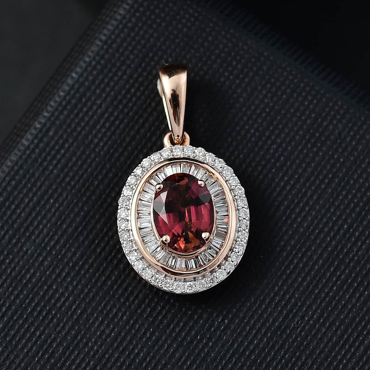 Luxoro AAA Ouro Fino Rubellite and G-H I2 Diamond 1.80 ctw Double Halo Pendant in 10K Rose Gold image number 1