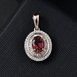 Luxoro AAA Ouro Fino Rubellite and G-H I2 Diamond 1.80 ctw Double Halo Pendant without Chain in 10K Rose Gold