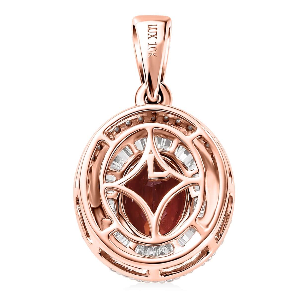 Luxoro AAA Ouro Fino Rubellite and G-H I2 Diamond 1.80 ctw Double Halo Pendant in 10K Rose Gold image number 4