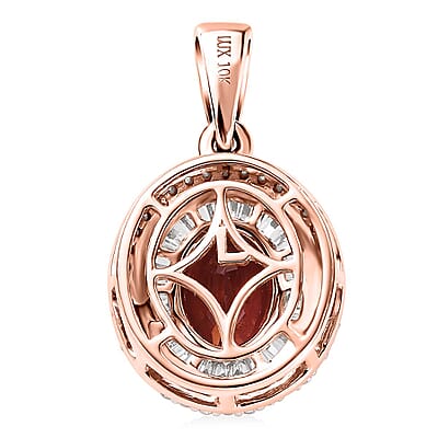 Luxoro AAA Ouro Fino Rubellite and G-H I2 Diamond 1.80 ctw Double Halo Pendant without Chain in 10K Rose Gold