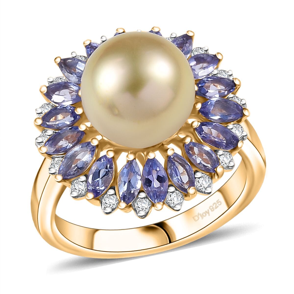 D'Joy South Sea Golden Cultured Pearl and Multi Gemstone 1.70 ctw Ring in 18K Vermeil Yellow Gold Over Sterling Silver (Size 10.0) image number 0