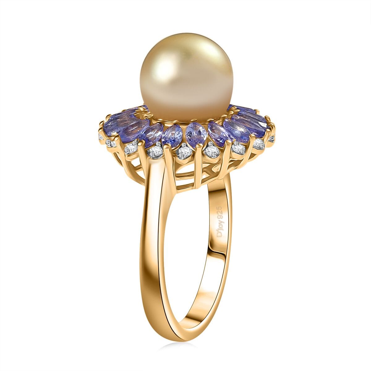 D'Joy South Sea Golden Cultured Pearl and Multi Gemstone 1.70 ctw Ring in 18K Vermeil Yellow Gold Over Sterling Silver (Size 10.0) image number 3