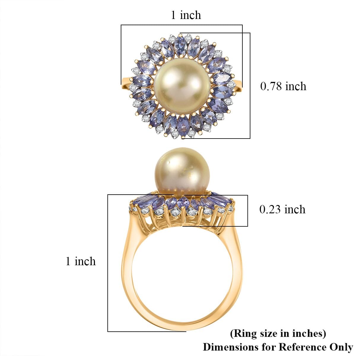 D'Joy South Sea Golden Cultured Pearl and Multi Gemstone 1.70 ctw Ring in 18K Vermeil Yellow Gold Over Sterling Silver (Size 10.0) image number 5
