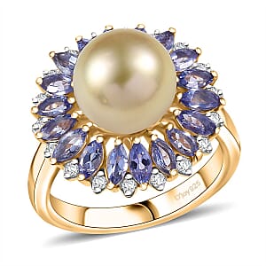 D'Joy South Sea Golden Cultured Pearl and Multi Gemstone 1.70 ctw Dawn to Dusk Ring in 18K Vermeil Yellow Gold Over Sterling Silver (Size 7.0)