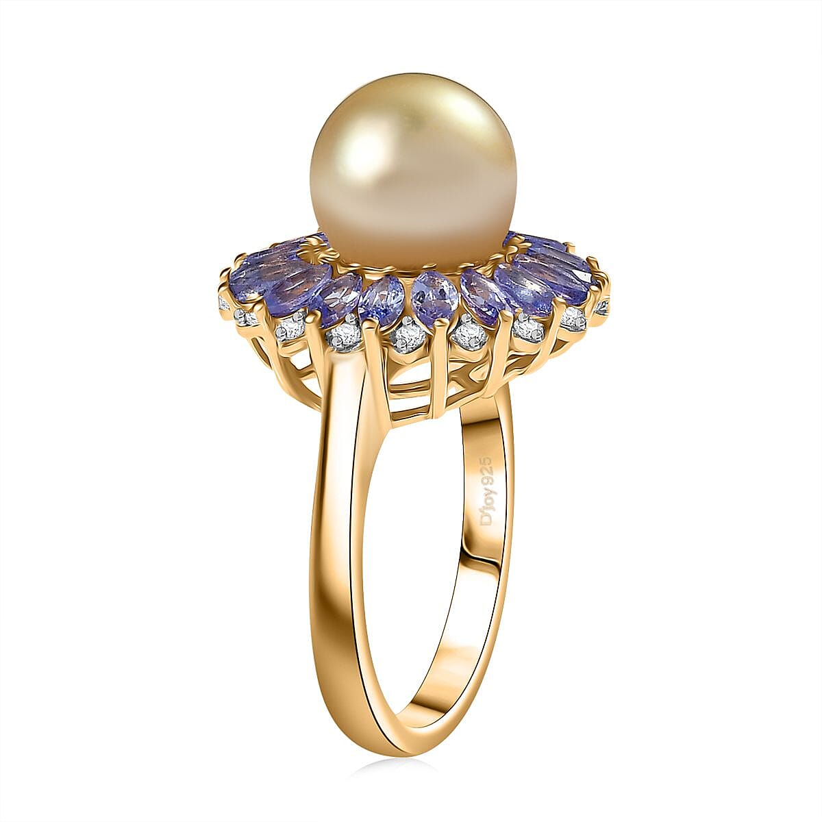 D'Joy South Sea Golden Cultured Pearl and Multi Gemstone 1.70 ctw Dawn to Dusk Ring in 18K Vermeil Yellow Gold Over Sterling Silver (Size 7.0) image number 3