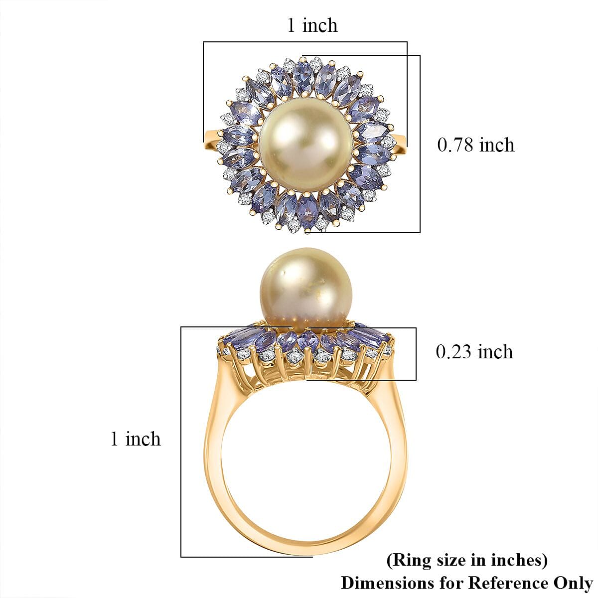 D'Joy South Sea Golden Cultured Pearl and Multi Gemstone 1.70 ctw Dawn to Dusk Ring in 18K Vermeil Yellow Gold Over Sterling Silver (Size 7.0) image number 5