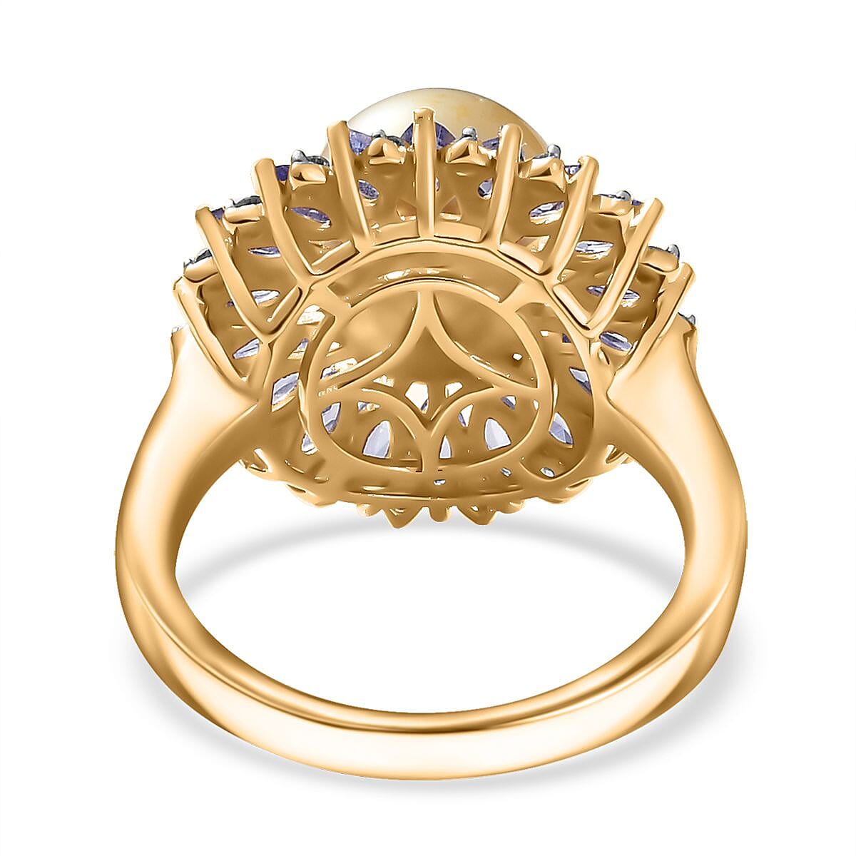 D'Joy South Sea Golden Cultured Pearl and Multi Gemstone 1.70 ctw Dawn to Dusk Ring in 18K Vermeil Yellow Gold Over Sterling Silver (Size 9.0) image number 4