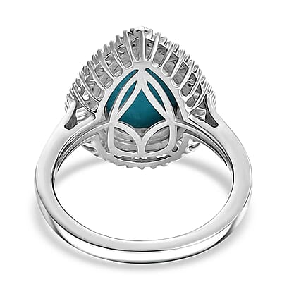 D'Joy Premium Sleeping Beauty Turquoise and Diamond 4.15 ctw Dewdrop Ring in Rhodium Over Sterling Silver (Size 10.0)